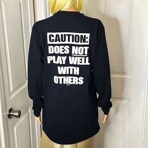 Biker Trash Long-Sleeve Black T-Shirt "Does Not Play Well With Others"